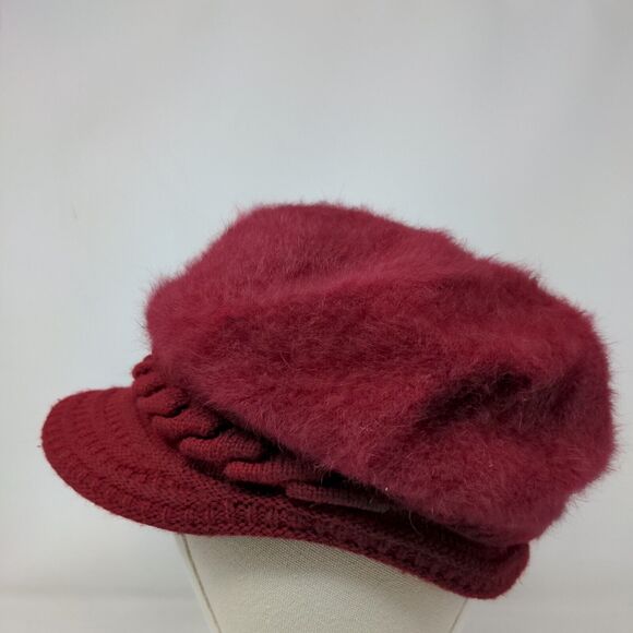 Race Ready Knit Newsboy Beanie Hat Red One Size Blank Fuzzy Polyester - Picture 3 of 8